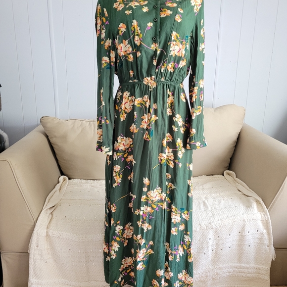 Beautiful bohemian floral green maxi long dress size L - Picture 3 of 10